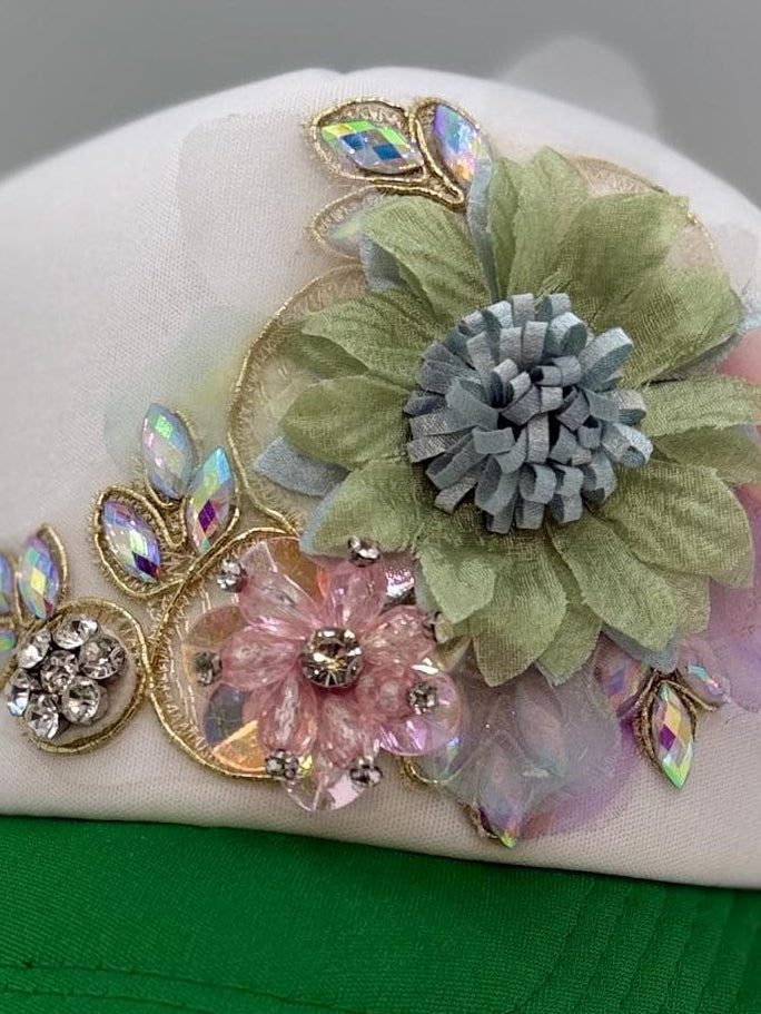 Artisan Design - Floral Appliqué Embellished Statement Trucker Hat
