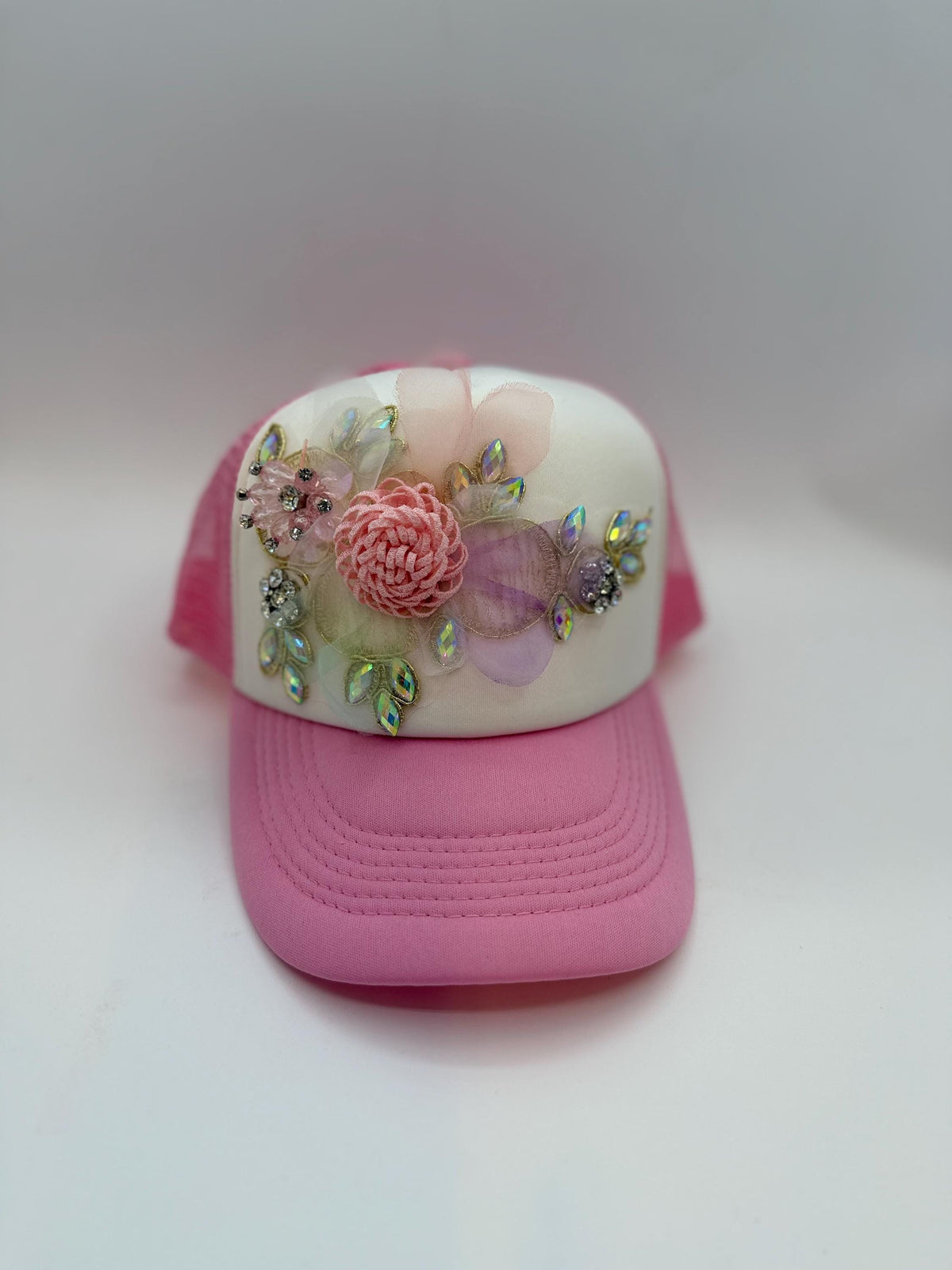 Artisan Design - Floral Appliqué Embellished Statement Trucker Hat
