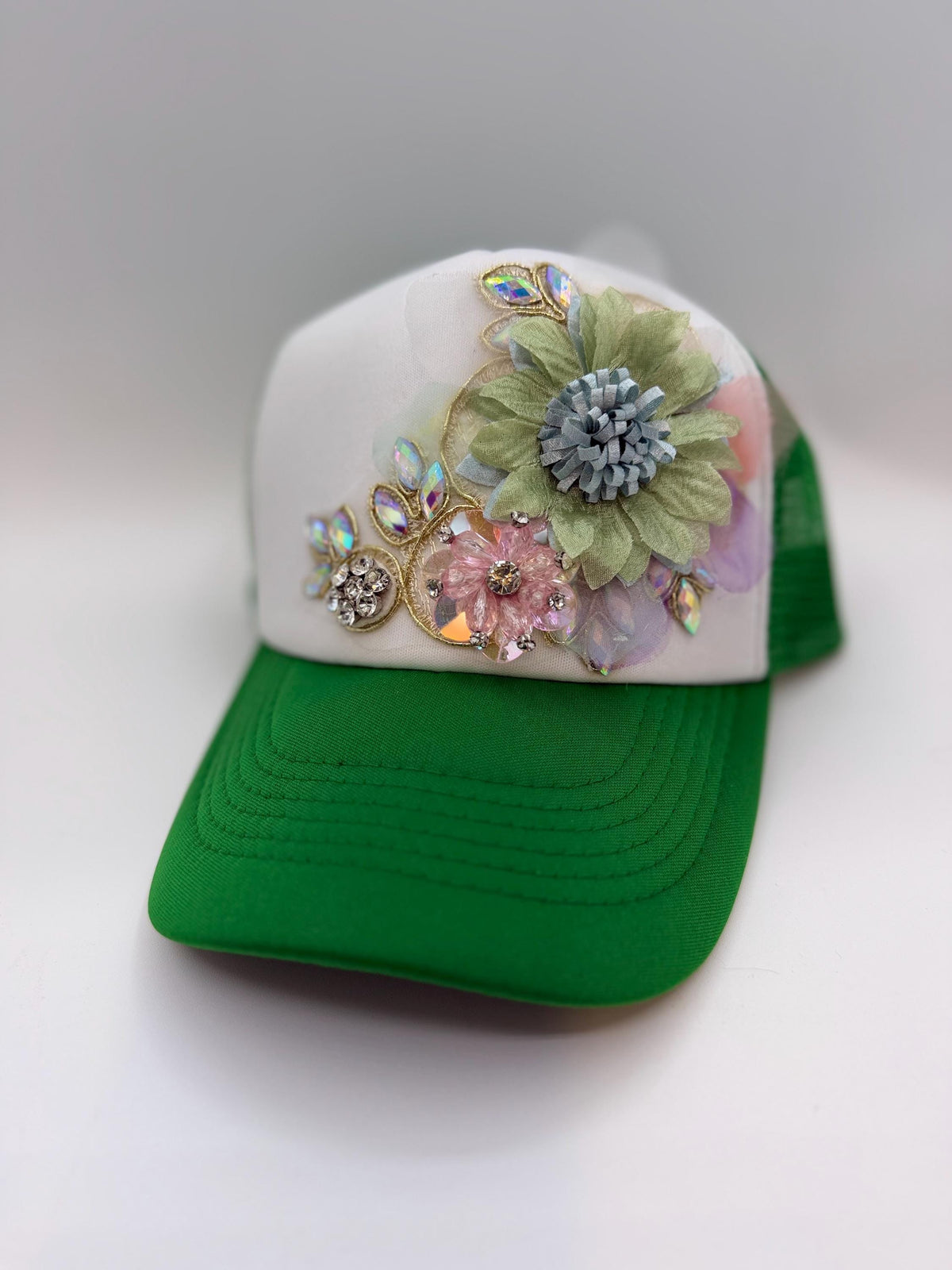 Artisan Design - Floral Appliqué Embellished Statement Trucker Hat