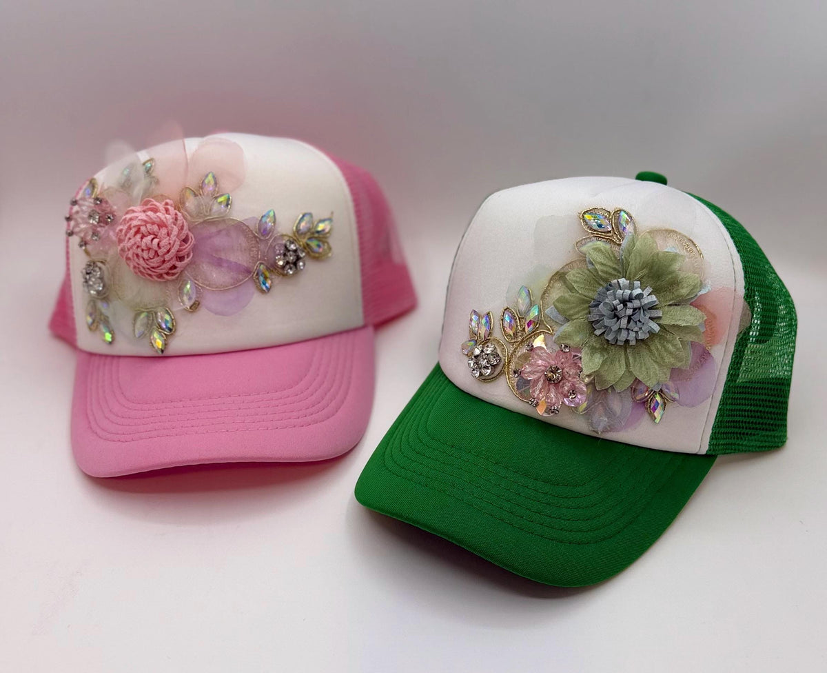 Artisan Design - Floral Appliqué Embellished Statement Trucker Hat