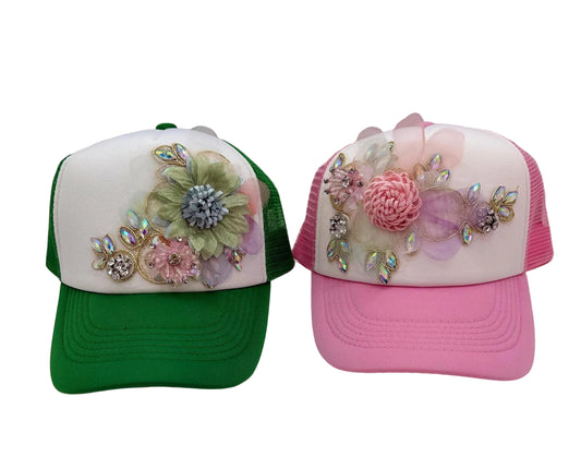 Artisan Design - Floral Appliqué Embellished Statement Trucker Hat
