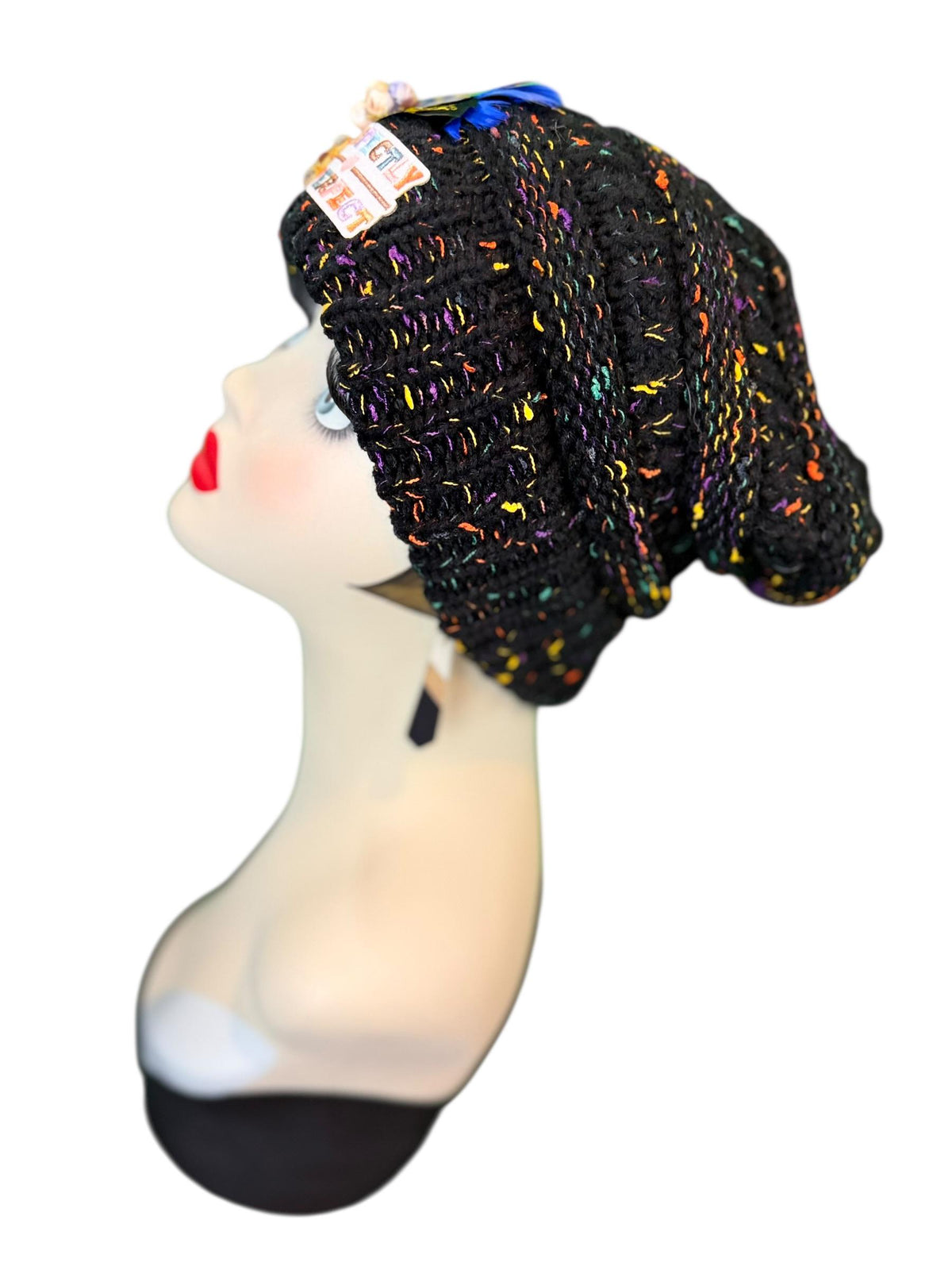 Perfectly Imperfect Patchwork - Feather Trimmed & Jeweled - All Season’s Beanie
