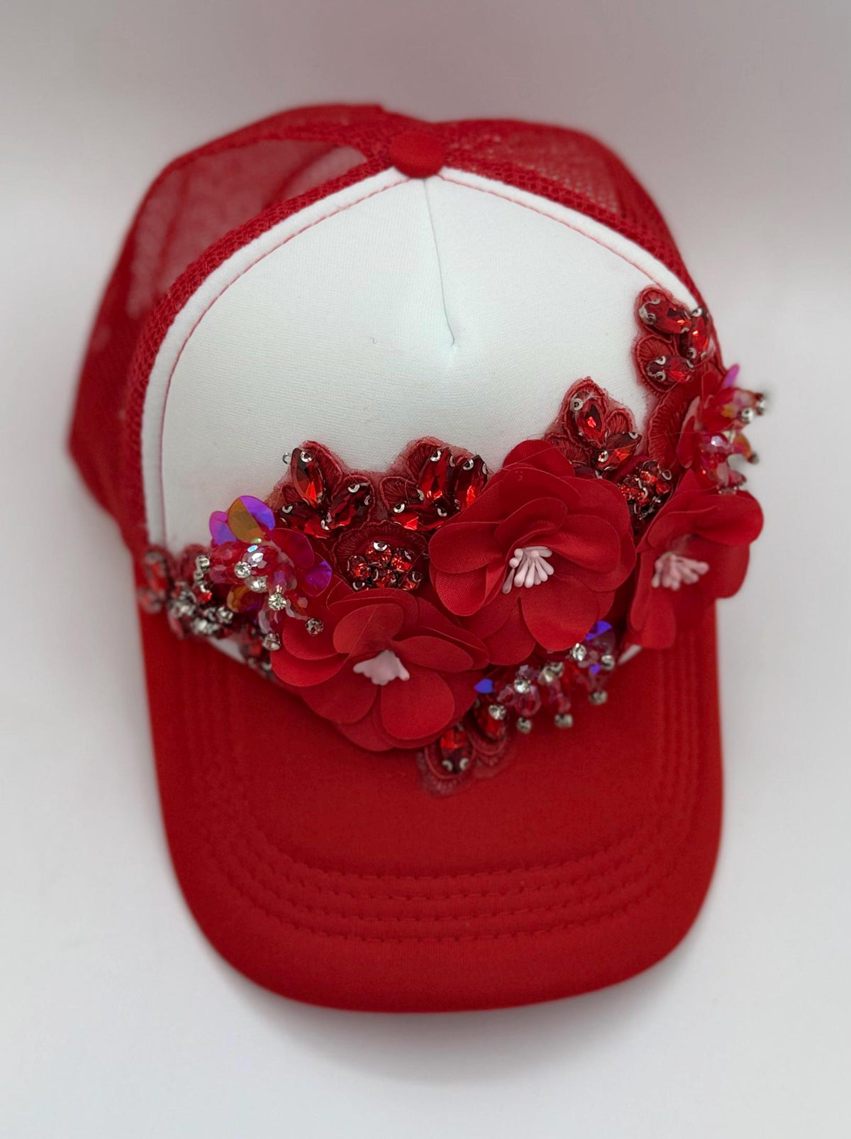 Artisan Design - Floral Appliqué Embellished Statement Trucker Hat