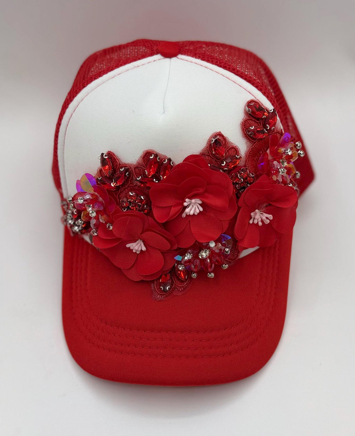 Artisan Design - Floral Appliqué Embellished Statement Trucker Hat