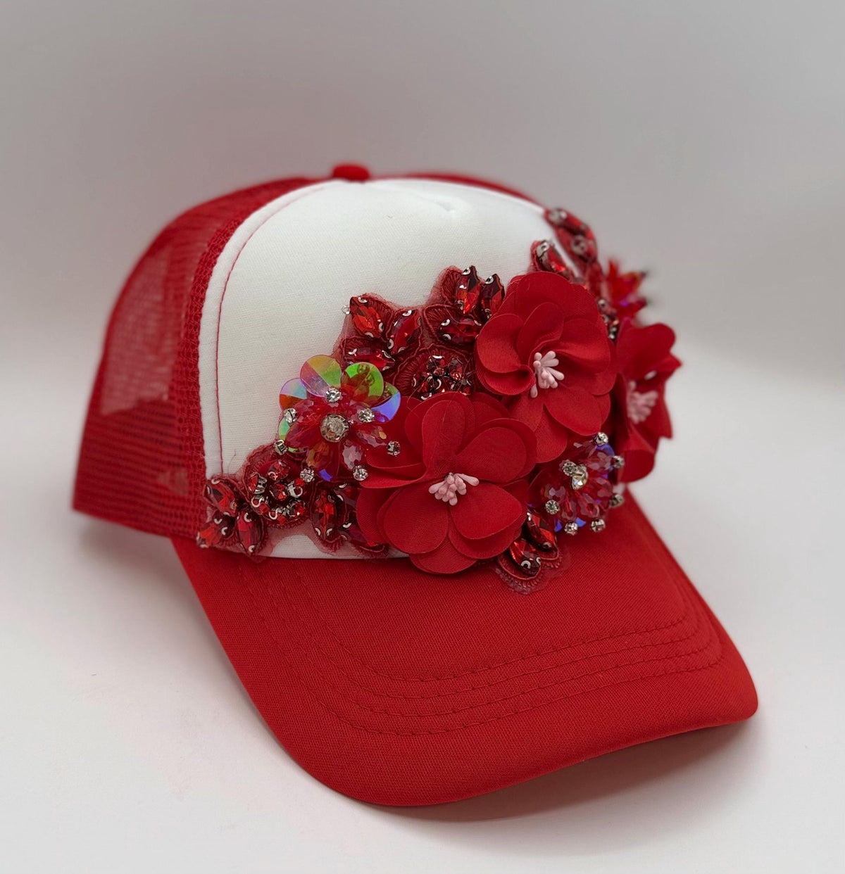 Artisan Design - Floral Appliqué Embellished Statement Trucker Hat