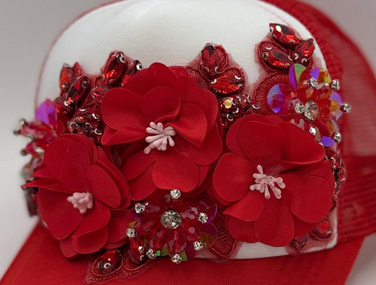 Artisan Design - Floral Appliqué Embellished Statement Trucker Hat