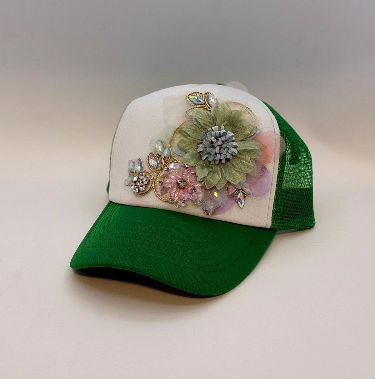 Artisan Design - Floral Appliqué Embellished Statement Trucker Hat