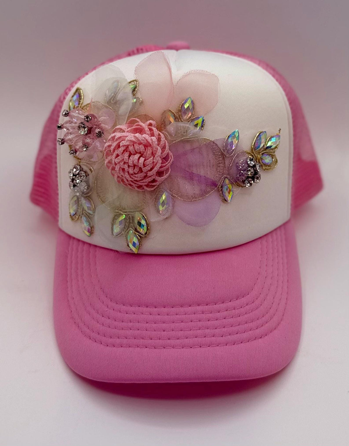Artisan Design - Floral Appliqué Embellished Statement Trucker Hat
