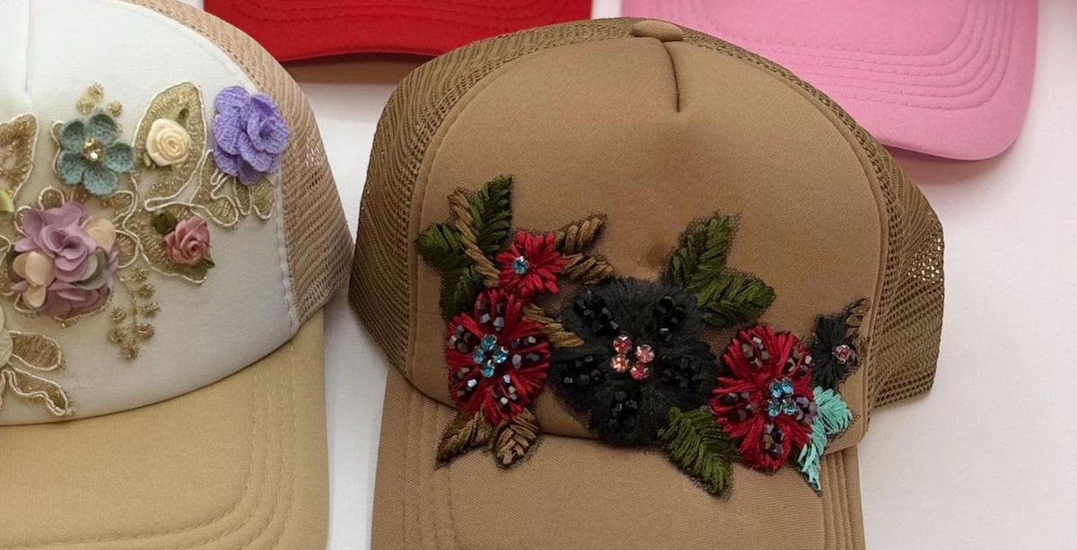Artisan Design - Floral Appliqué Embellished Statement Trucker Hat
