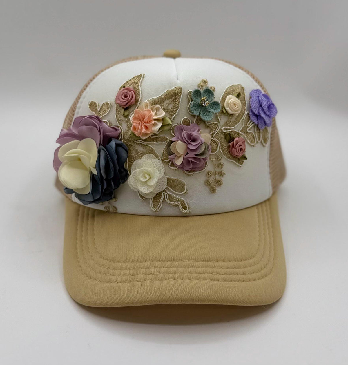 Artisan Design - Floral Appliqué Embellished Statement Trucker Hat