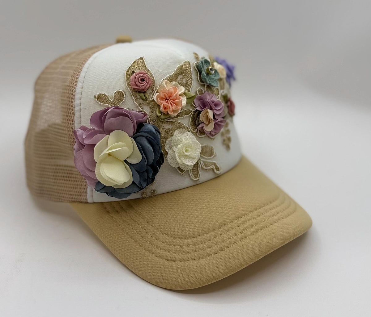 Artisan Design - Floral Appliqué Embellished Statement Trucker Hat