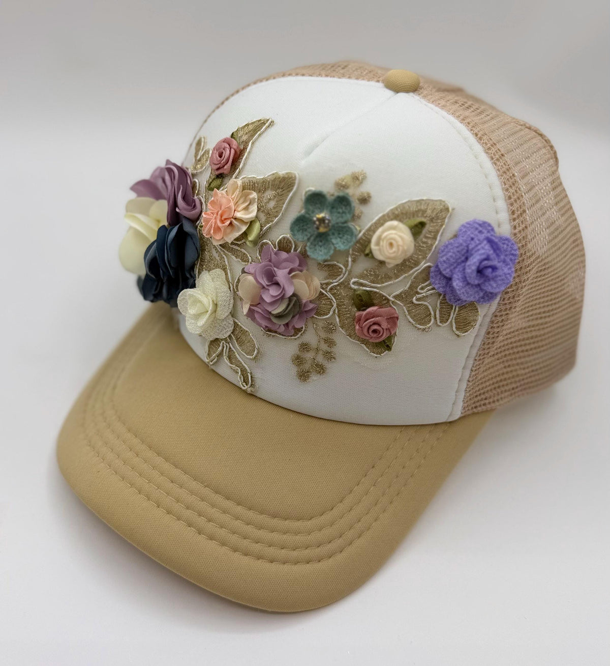 Artisan Design - Floral Appliqué Embellished Statement Trucker Hat