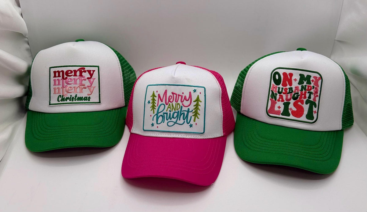 Holiday Patch Trucker Hats | Christmas Graphic Hats | Choose Your Design