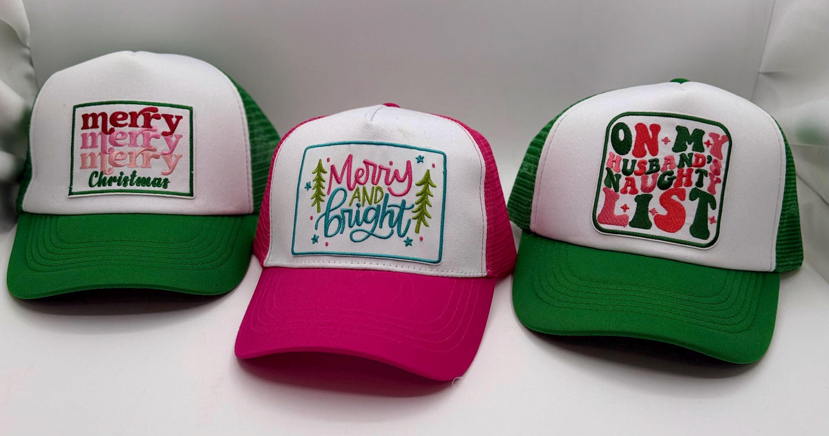 Holiday Patch Trucker Hats | Christmas Graphic Hats | Choose Your Design
