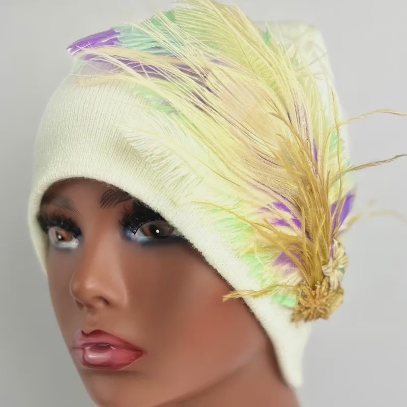 Golden Sunset Statement Patchwork Flapper - Designer Trimmed Feather - Vintage Jeweled Embellished All Season Wear