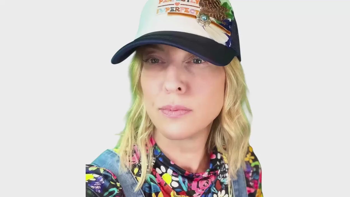 Playful Statement Patchwork “Have A Nice Day” Accessory Chain Trucker Hat